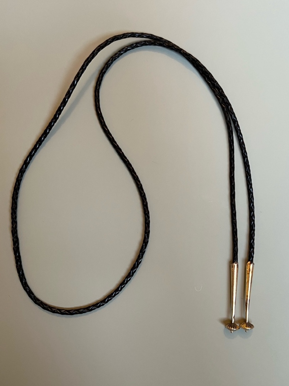 Vintage Black Braided Leather Bolo Tie Cord with Gold Tips